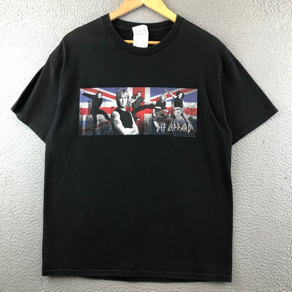 Def Leppard Band T-Shirt 2002 Union Jack Graphic Rock Music Tee Men's L